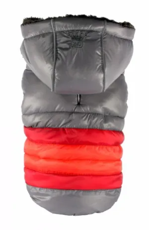 GREY MULTI-COLOR SOFT STRIPE PUFFER DOG COAT
