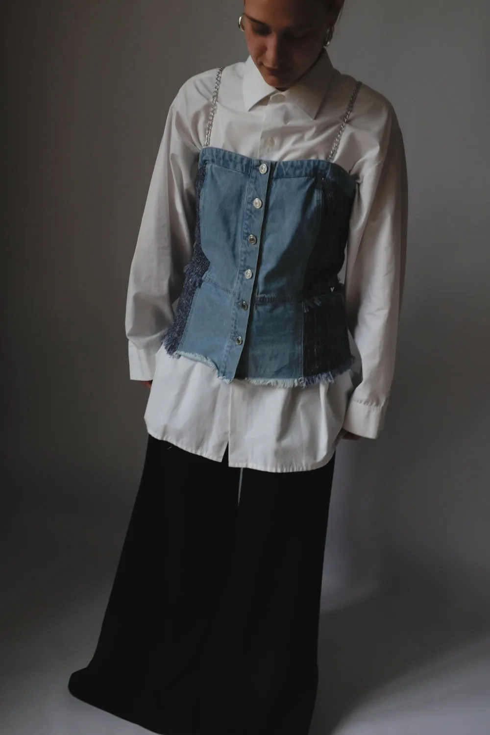 GUESS DENIM CORSAGE TOP