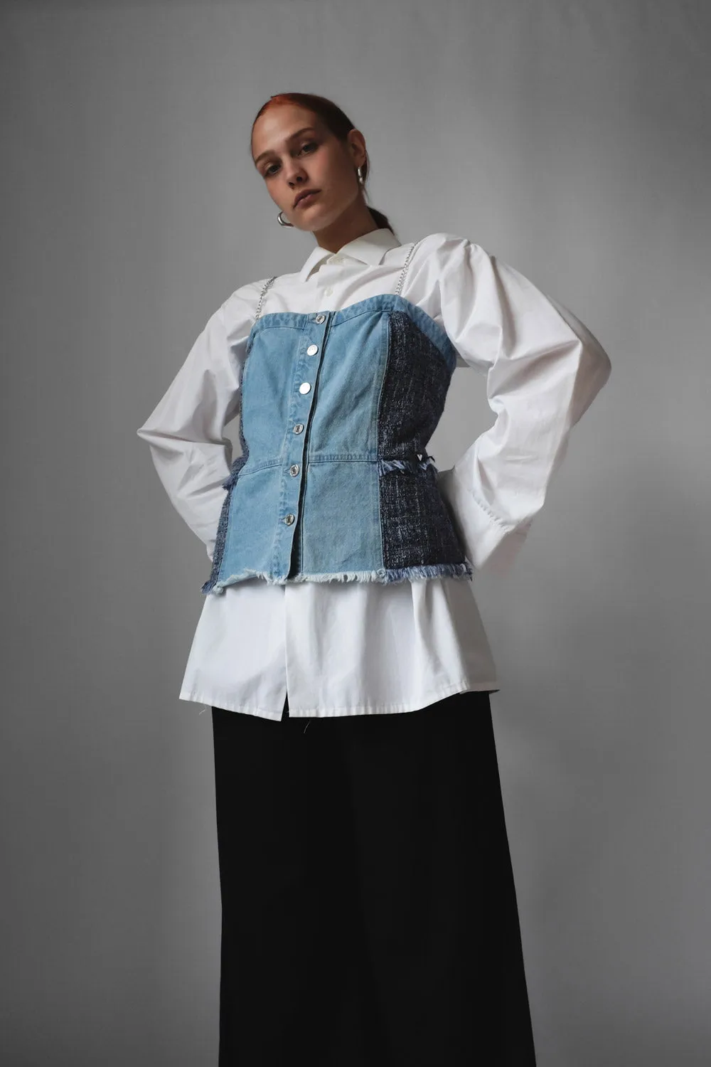 GUESS DENIM CORSAGE TOP