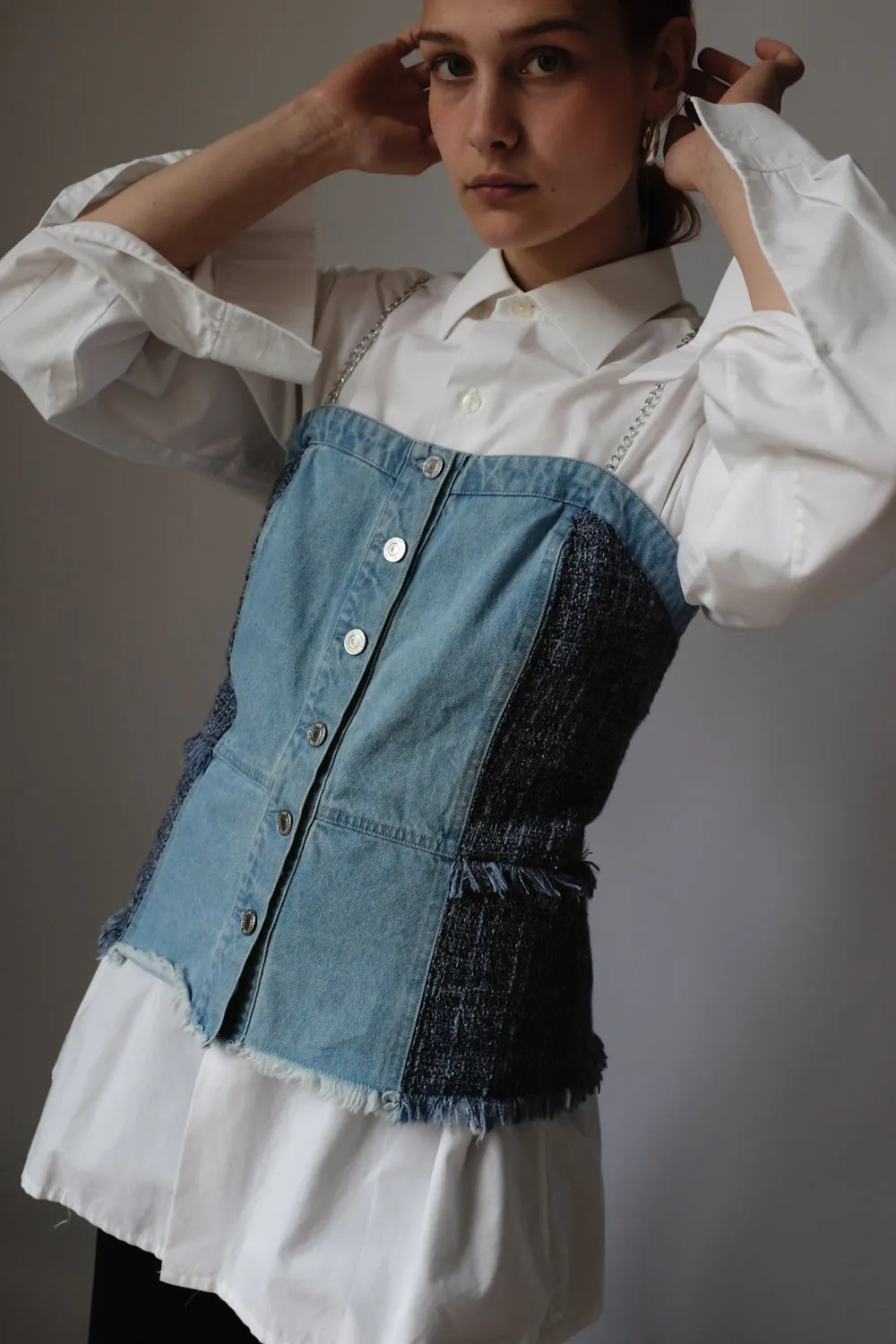 GUESS DENIM CORSAGE TOP