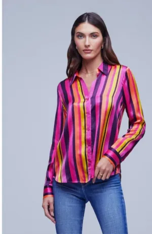 Hailie Long Sleeve Blouse in Pink Stripe