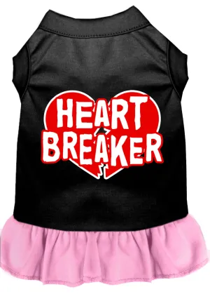 Heart Breaker Screen Print Dog Dress Black With Light Pink Sm