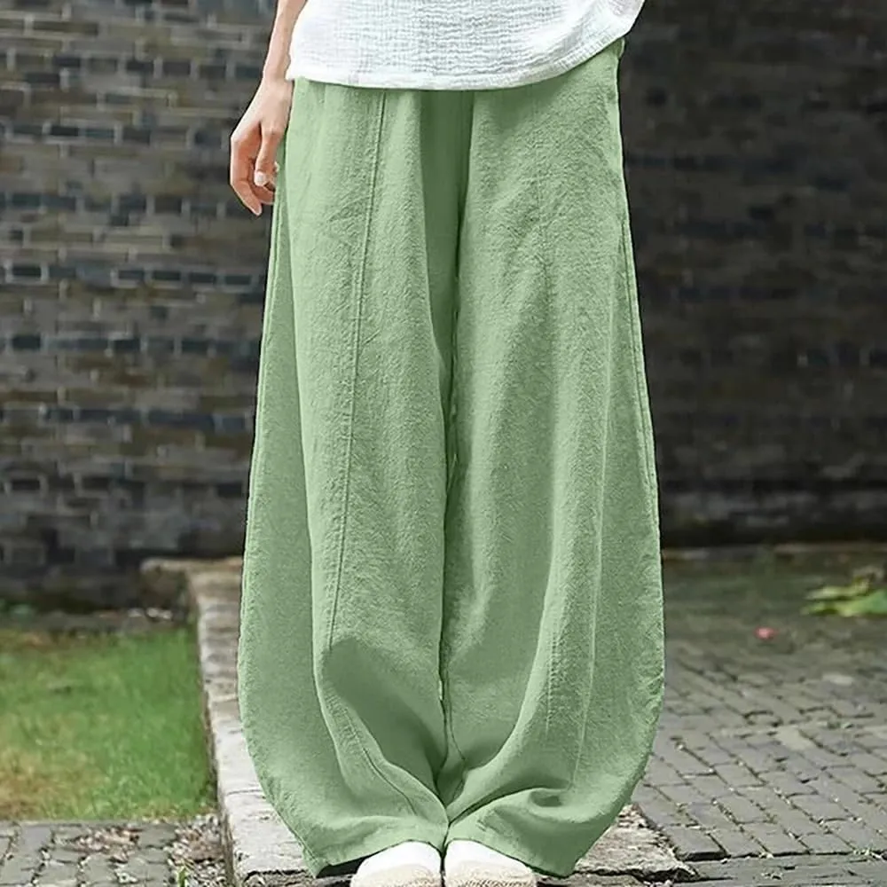 Hndudnff Womens Summer Loose-Fitting Wide Leg Bloomers Harem Pant Solid High Waisted Cotton Trousers