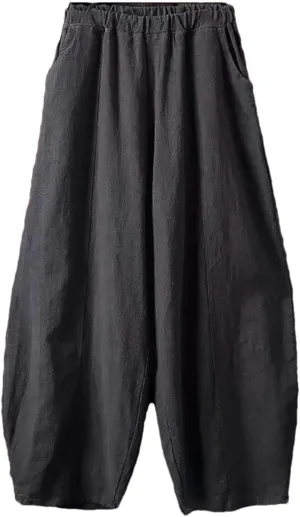 Hndudnff Womens Summer Loose-Fitting Wide Leg Bloomers Harem Pant Solid High Waisted Cotton Trousers