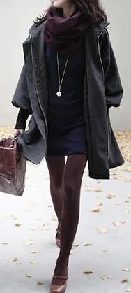 Hooded Belt Slim Thick Wool Long Sleeves Mid-length Coat