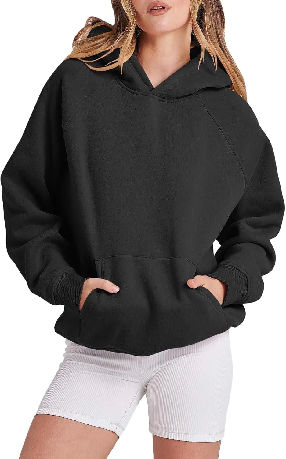 Hoodies for Women Oversized Fleece Long Sleeve Basic Sweatshirts Pullover Sweatershirt Fall Outfits with Pocket