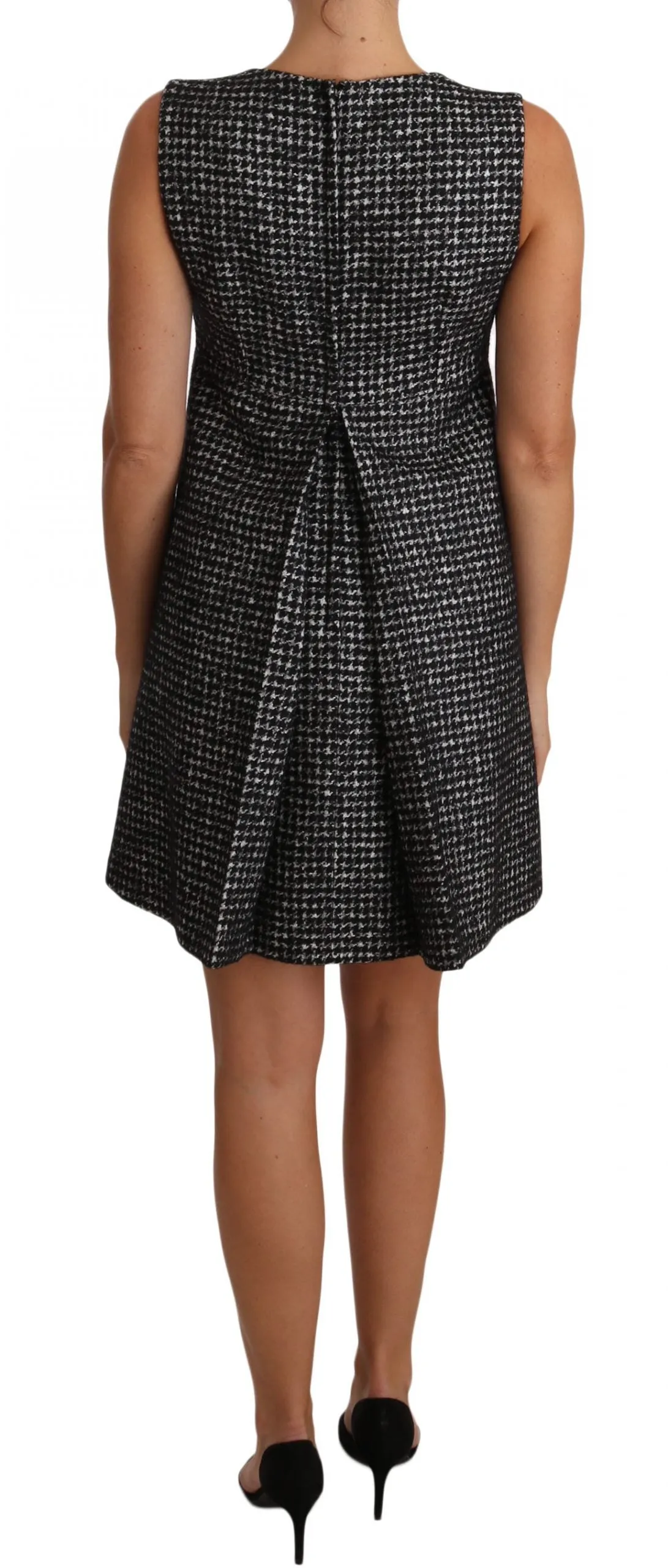 Houndstooth Floral Appliqu Shift Dress