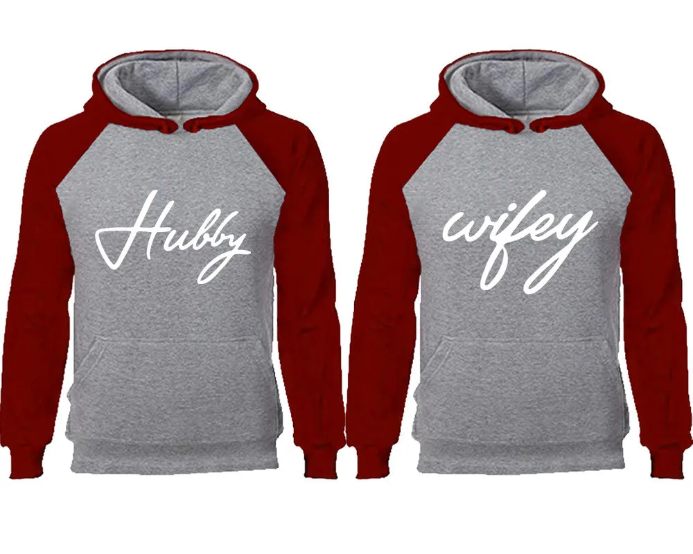 Hubby & Wifey Couple Matching Raglan Hoodies – Comfortable Unisex Pullover | Sold Separately in Sizes & Colors