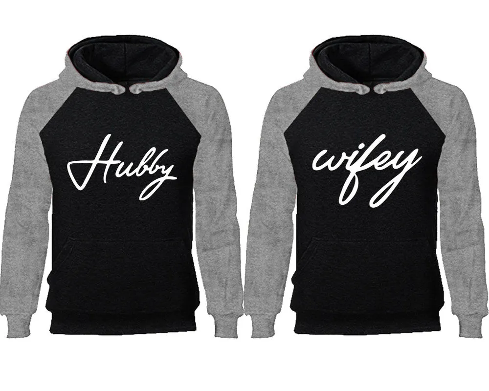 Hubby & Wifey Couple Matching Raglan Hoodies – Comfortable Unisex Pullover | Sold Separately in Sizes & Colors