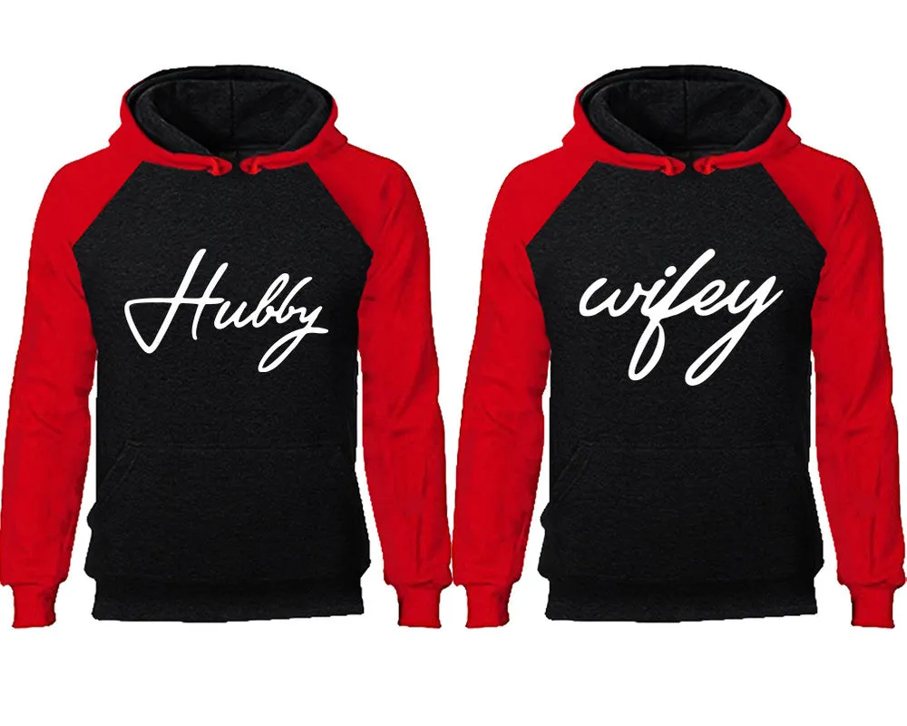 Hubby & Wifey Couple Matching Raglan Hoodies – Comfortable Unisex Pullover | Sold Separately in Sizes & Colors