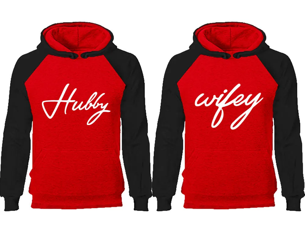 Hubby & Wifey Couple Matching Raglan Hoodies – Comfortable Unisex Pullover | Sold Separately in Sizes & Colors