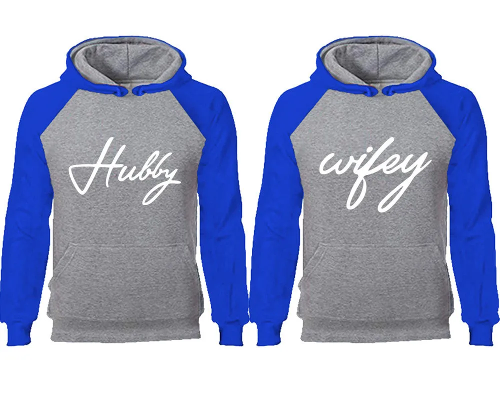 Hubby & Wifey Couple Matching Raglan Hoodies – Comfortable Unisex Pullover | Sold Separately in Sizes & Colors