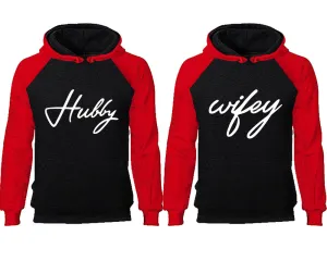 Hubby & Wifey Couple Matching Raglan Hoodies – Comfortable Unisex Pullover | Sold Separately in Sizes & Colors