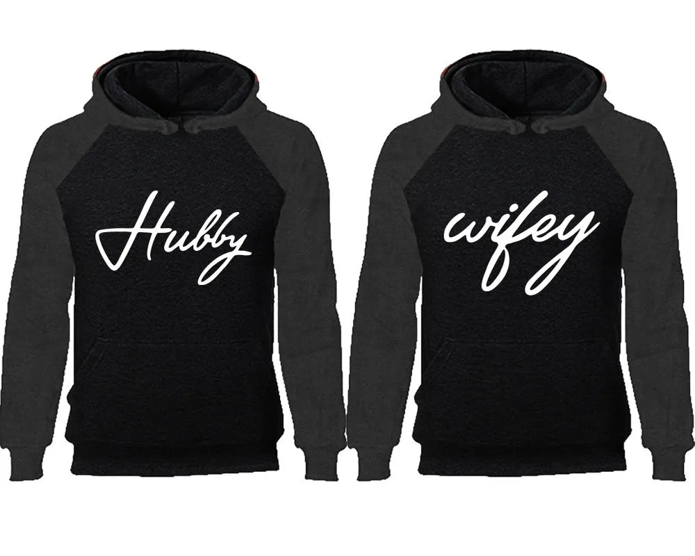 Hubby & Wifey Couple Matching Raglan Hoodies – Comfortable Unisex Pullover | Sold Separately in Sizes & Colors