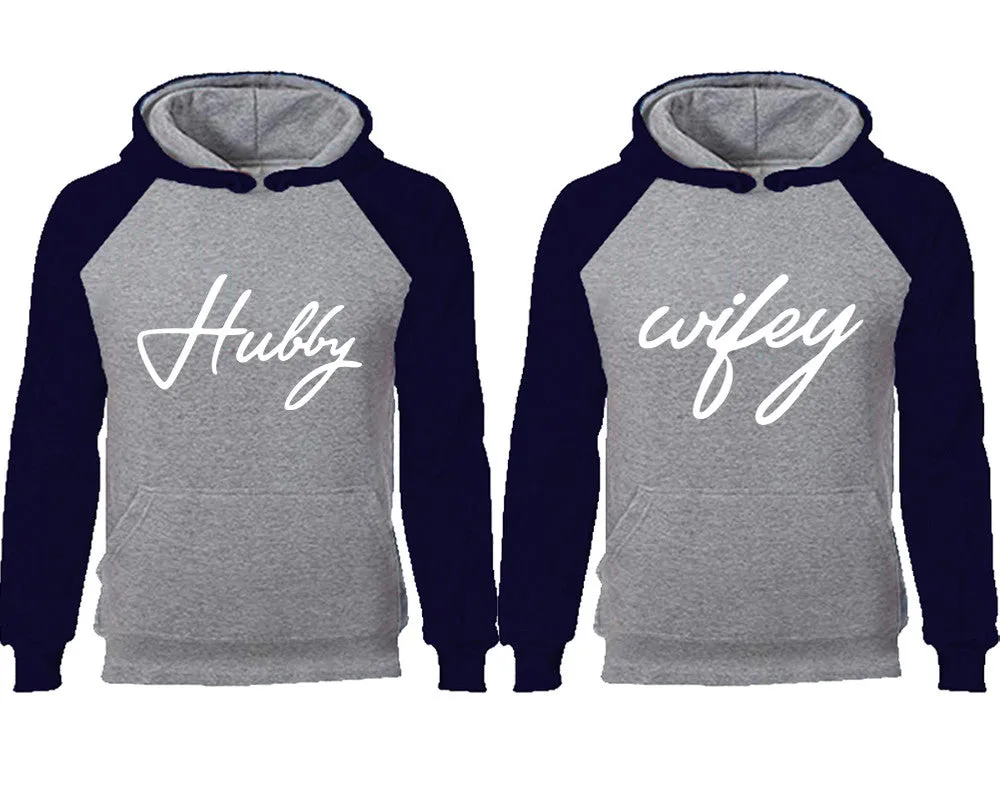 Hubby & Wifey Couple Matching Raglan Hoodies – Comfortable Unisex Pullover | Sold Separately in Sizes & Colors