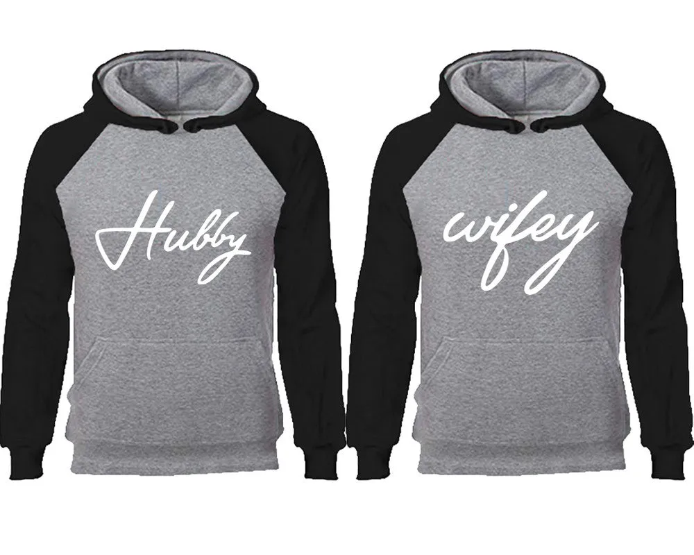 Hubby & Wifey Couple Matching Raglan Hoodies – Comfortable Unisex Pullover | Sold Separately in Sizes & Colors
