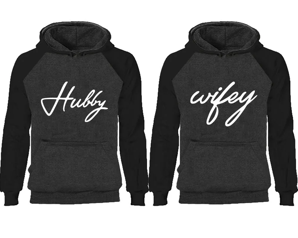 Hubby & Wifey Couple Matching Raglan Hoodies – Comfortable Unisex Pullover | Sold Separately in Sizes & Colors
