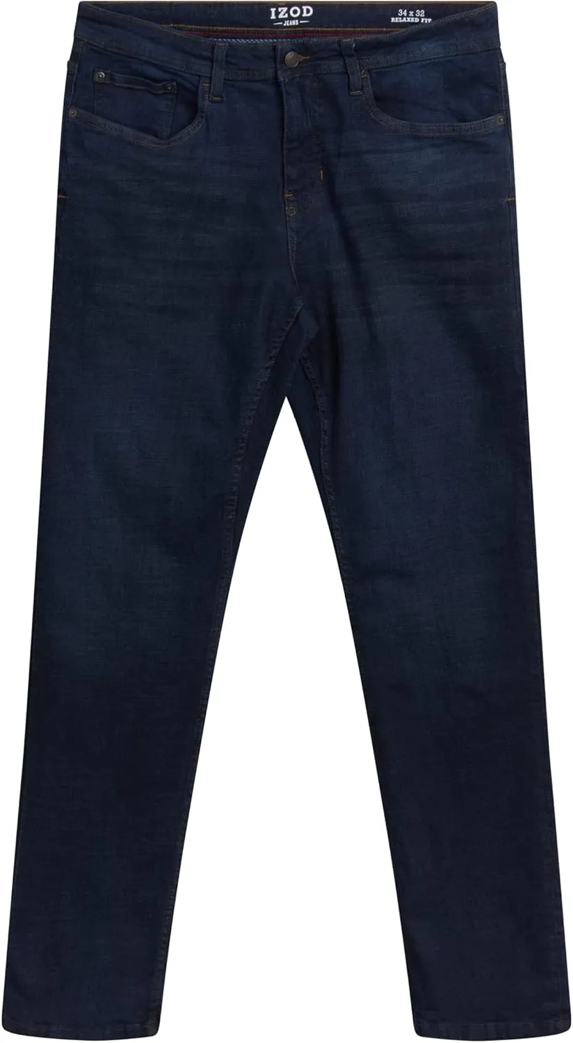 IZOD Men's Denim Jeans - Comfort Stretch Mid Rise Relaxed Fit Jeans for Men - Classic Men's Cotton 5 Pocket Denim Pants