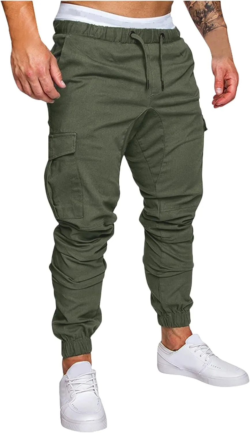 Jogger Pants for Men Slim Fit Elastic Waist Athletic Workout Cargo Sweatpants Drawstring Casual Pants Pockets