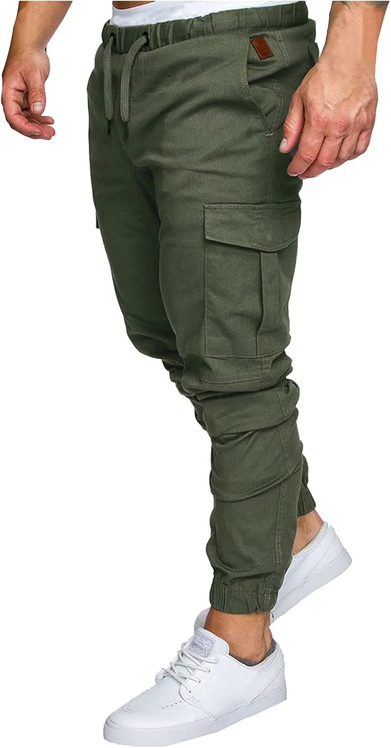 Jogger Pants for Men Slim Fit Elastic Waist Athletic Workout Cargo Sweatpants Drawstring Casual Pants Pockets