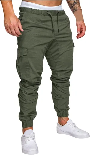 Jogger Pants for Men Slim Fit Elastic Waist Athletic Workout Cargo Sweatpants Drawstring Casual Pants Pockets