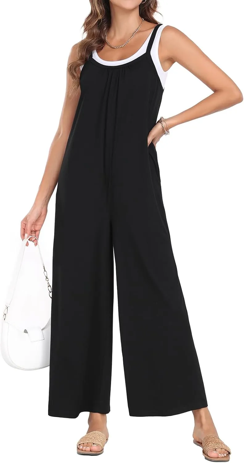 Jumpsuits for Women Casual Boho Sleeveless Strap Wide Leg Overalls Trendy 2024 Outfits