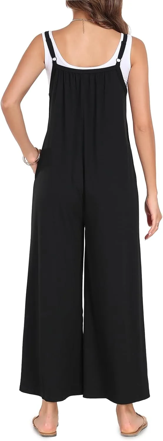 Jumpsuits for Women Casual Boho Sleeveless Strap Wide Leg Overalls Trendy 2024 Outfits