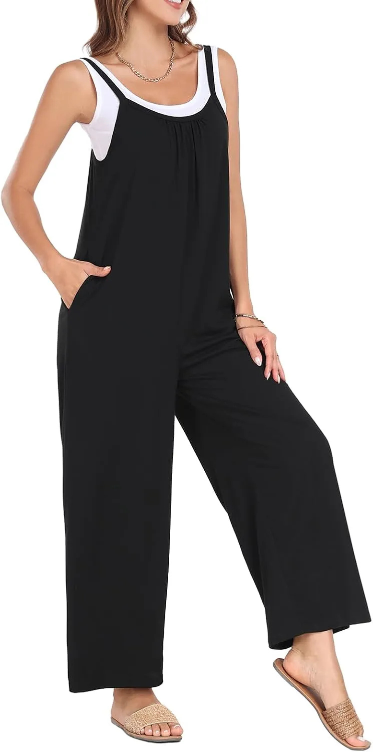 Jumpsuits for Women Casual Boho Sleeveless Strap Wide Leg Overalls Trendy 2024 Outfits