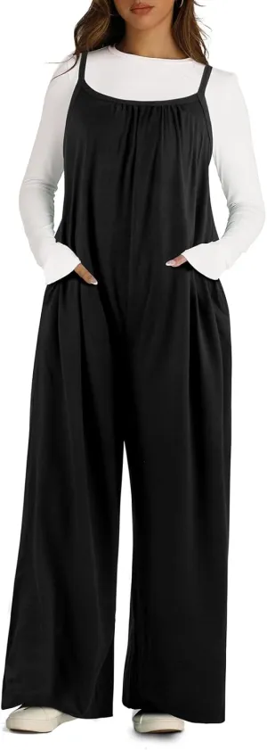 Jumpsuits for Women Casual Boho Sleeveless Strap Wide Leg Overalls Trendy 2024 Outfits