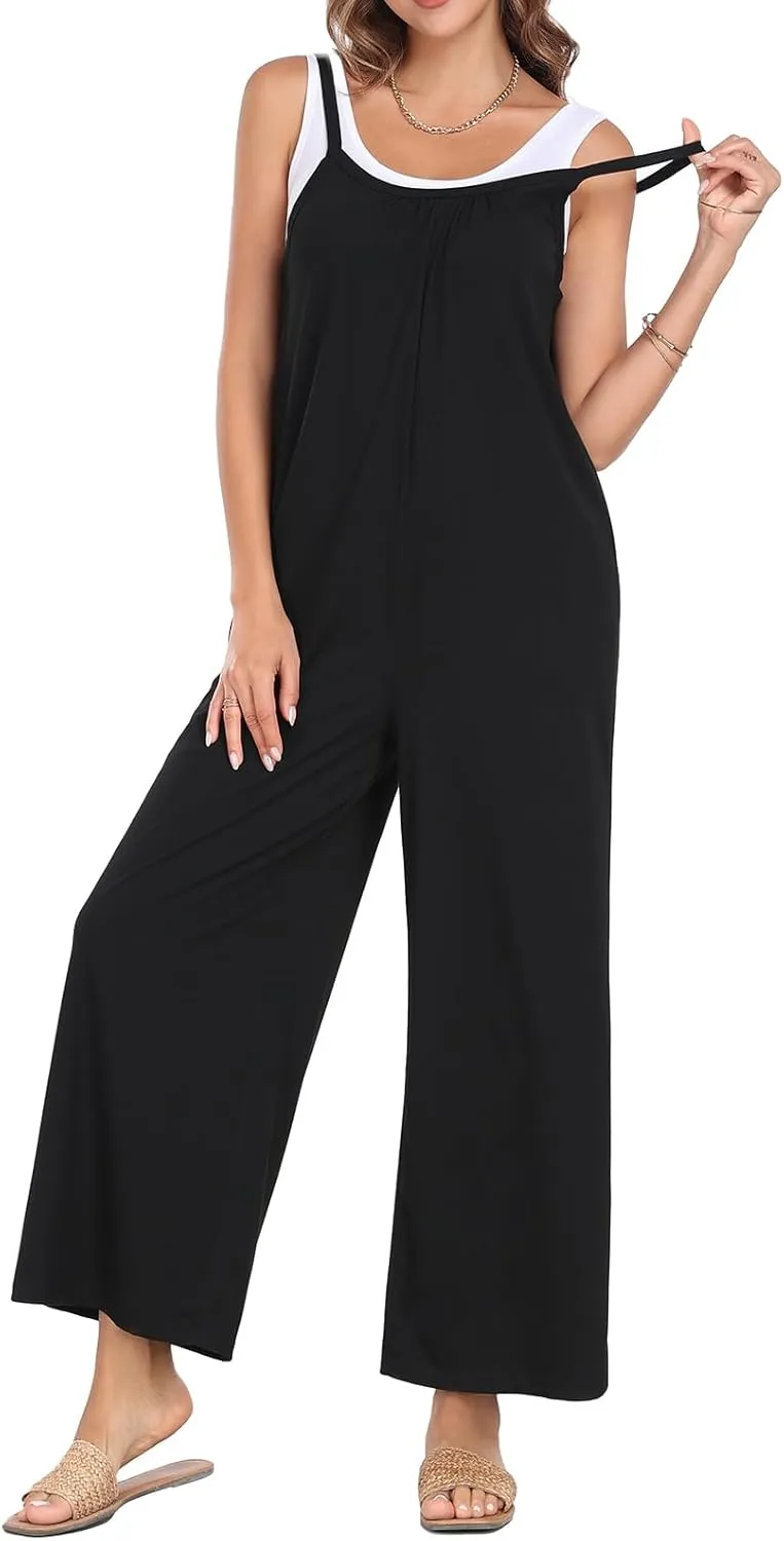 Jumpsuits for Women Casual Boho Sleeveless Strap Wide Leg Overalls Trendy 2024 Outfits