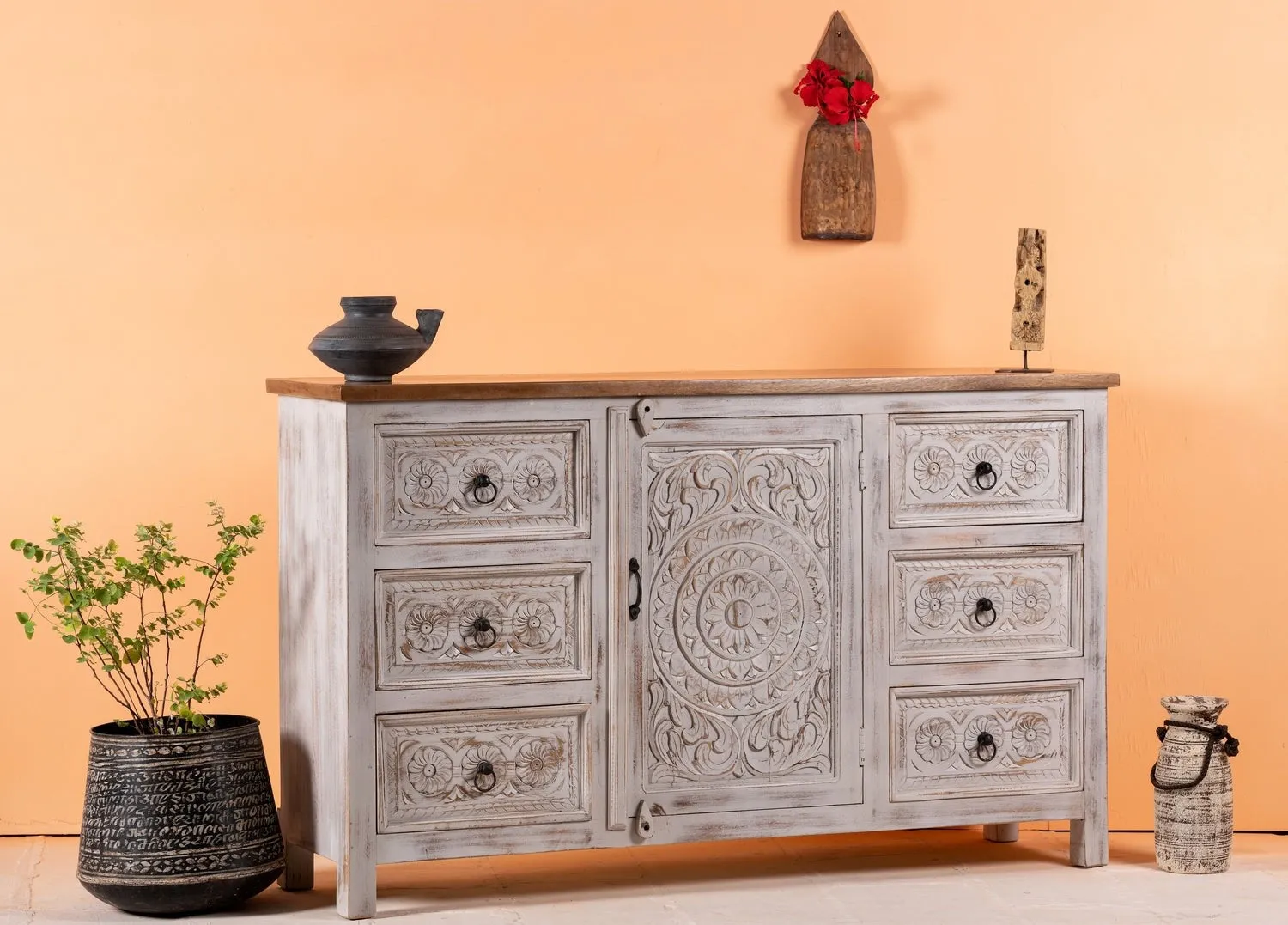 Kalah Hand Carved Solid Wooden Sideboard Buffet 150x90x40cm KLA0140