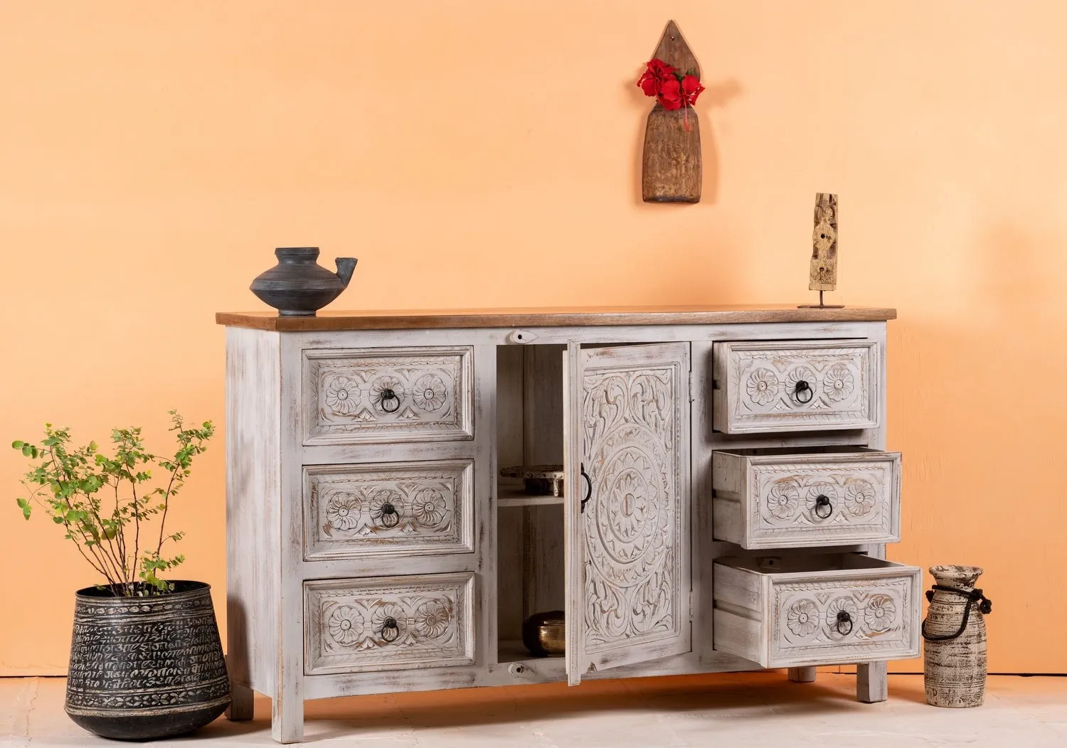 Kalah Hand Carved Solid Wooden Sideboard Buffet 150x90x40cm KLA0140