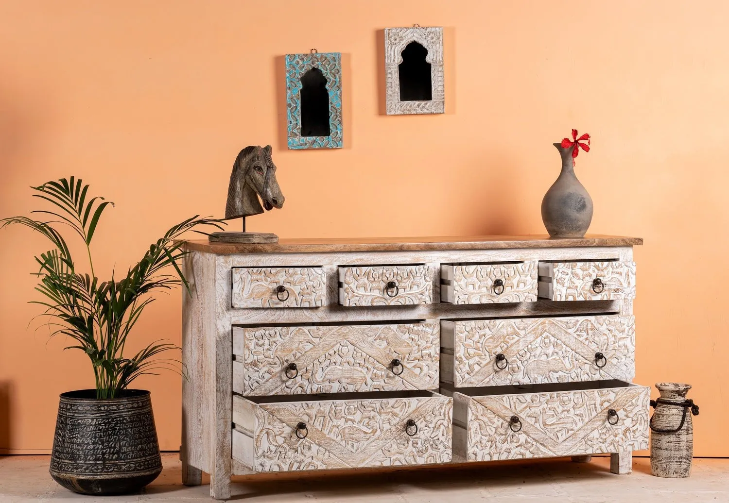 Kalah Hand Carved Solid Wooden Sideboard Buffet 80x153x40cm KLA0145