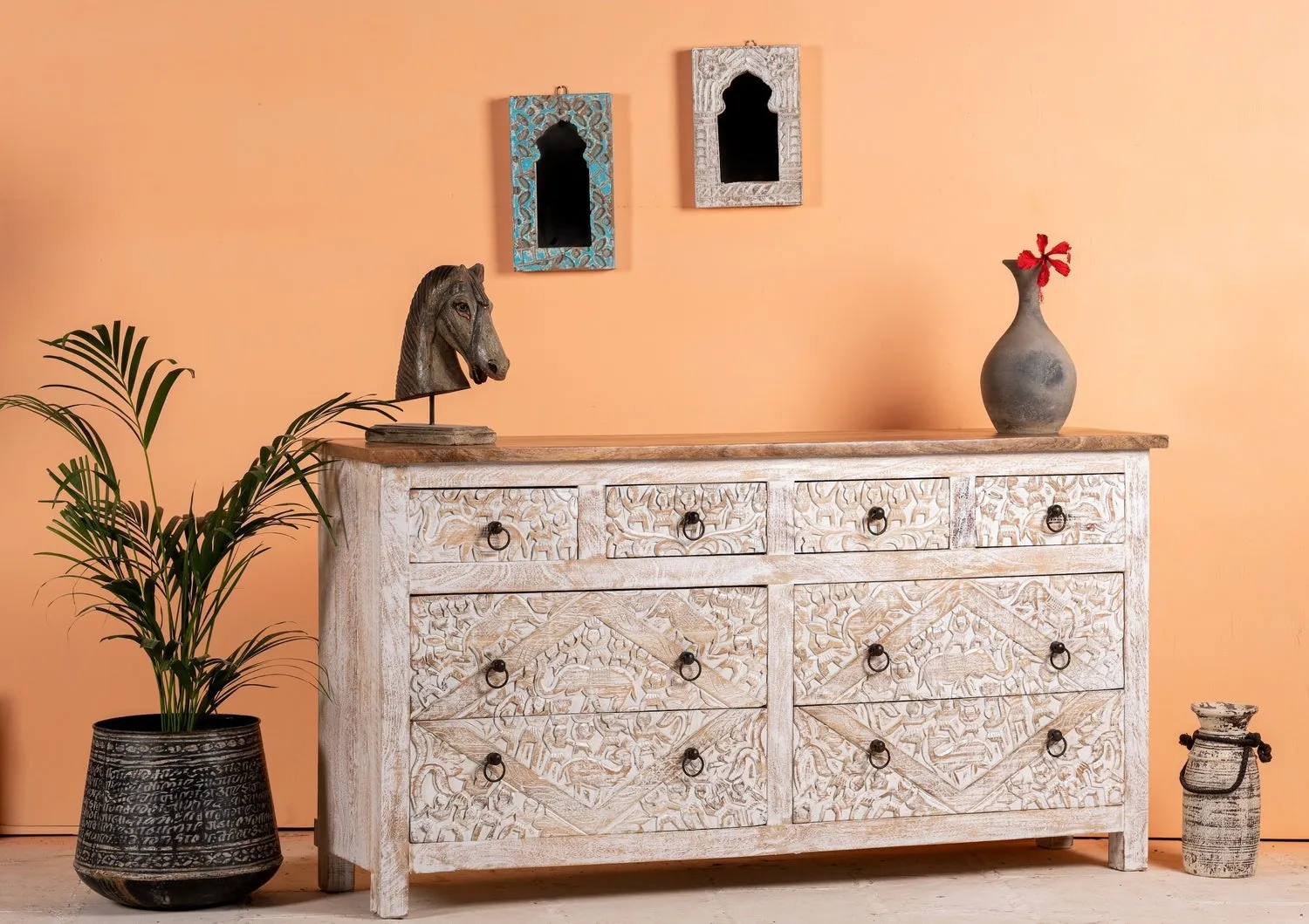 Kalah Hand Carved Solid Wooden Sideboard Buffet 80x153x40cm KLA0145