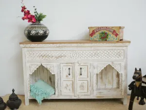 Kalah Hand Carved Solid Wooden Sideboard Buffet White 150x90x40cm KLA0161