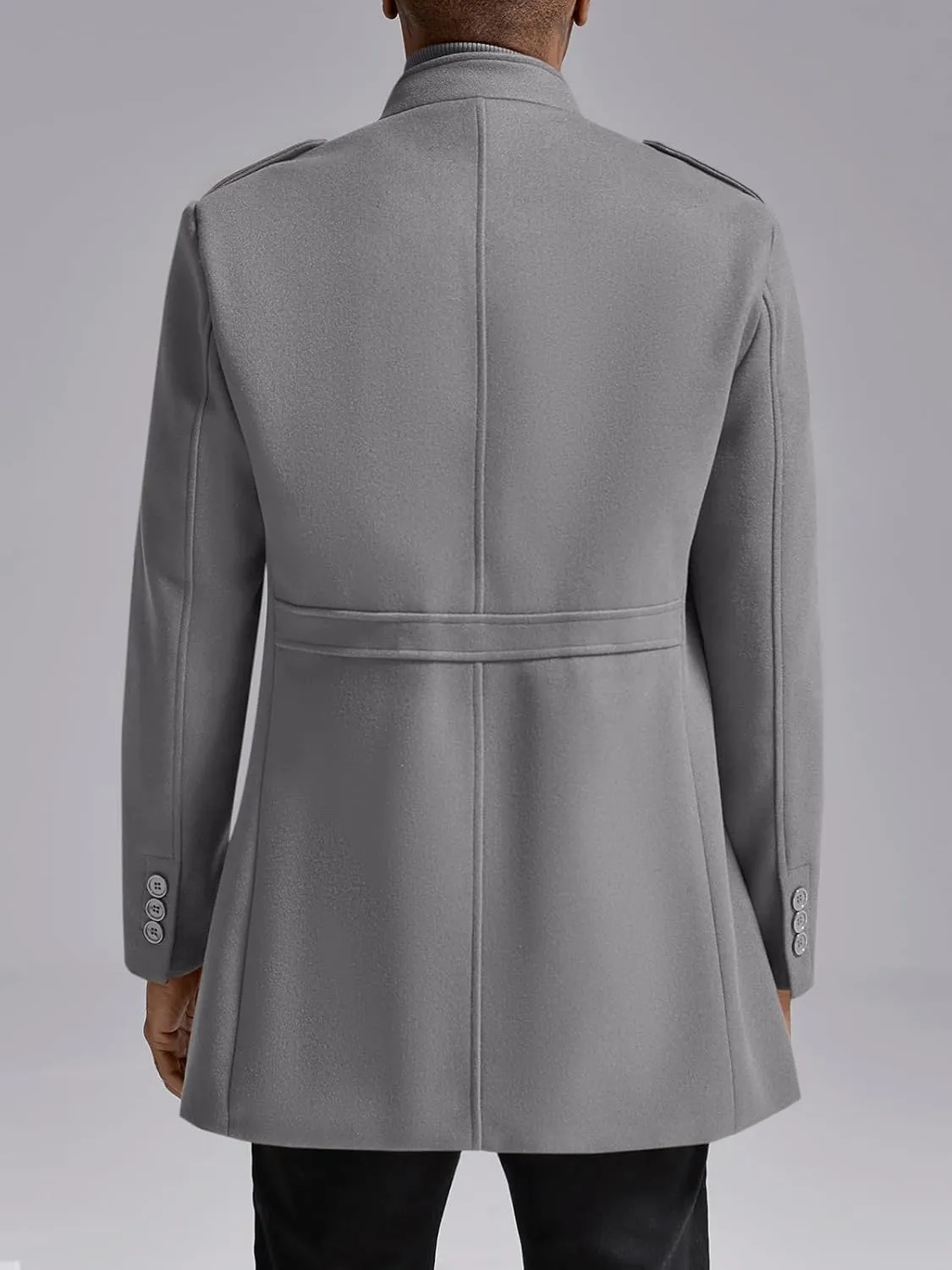 Karlywindow Mens Trench Coat Long Sleeve Stand Collar Single Breasted Pea Coat Casual Mid Long Slim Fit Overcoat with Pockets