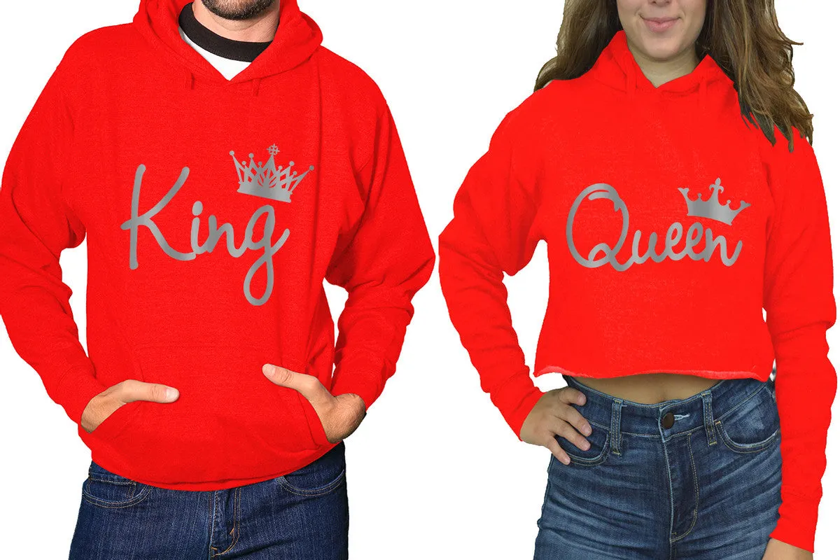 King QuKing & Queen Matching Hoodies - Women's Crop Top Hoodie & Men's Pullover, Sold Separately, Silver Foil Design