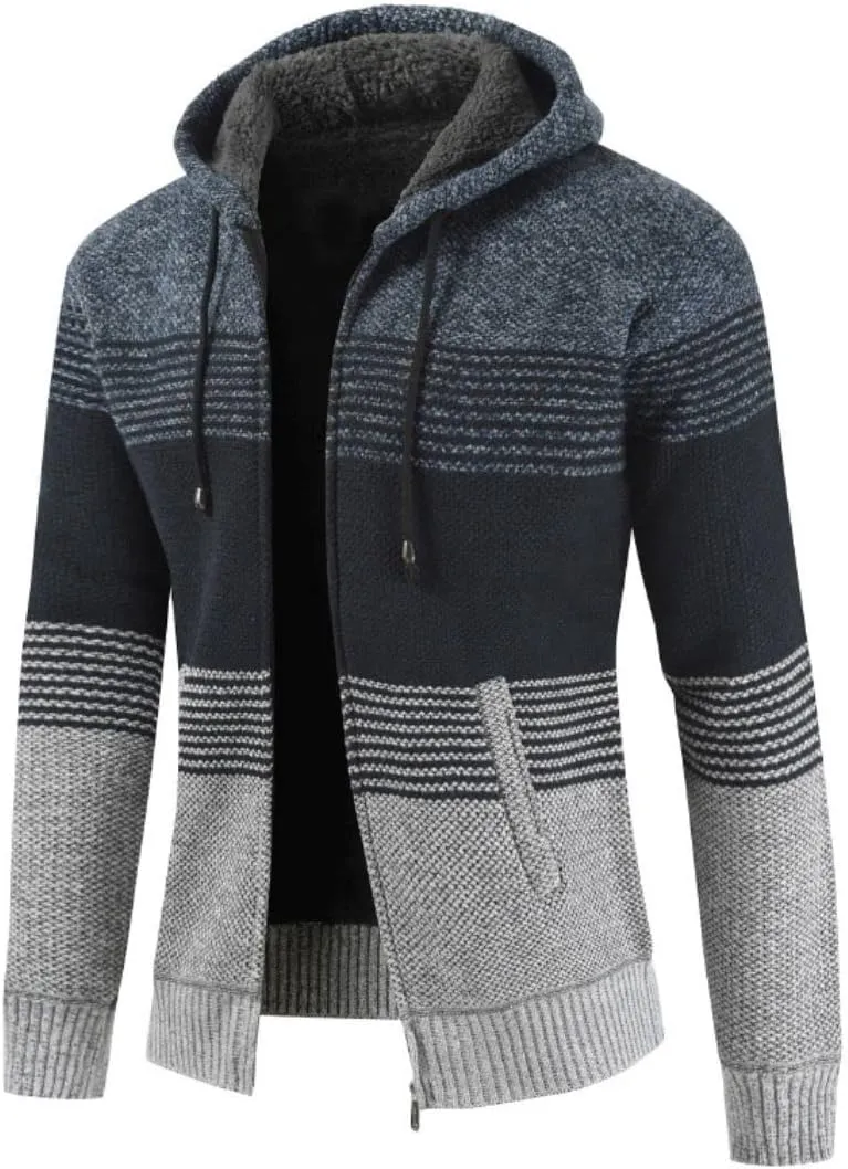 Kinkia Men's Zip Up Hoodies Casual Long Sleeve Full Zipper Sherpa Fleece Lined Knit Cardigan Sweater Jacket with Pockets