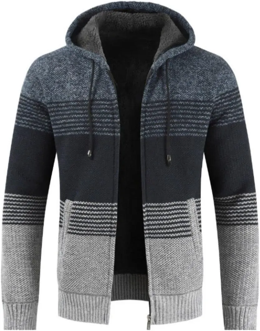 Kinkia Men's Zip Up Hoodies Casual Long Sleeve Full Zipper Sherpa Fleece Lined Knit Cardigan Sweater Jacket with Pockets