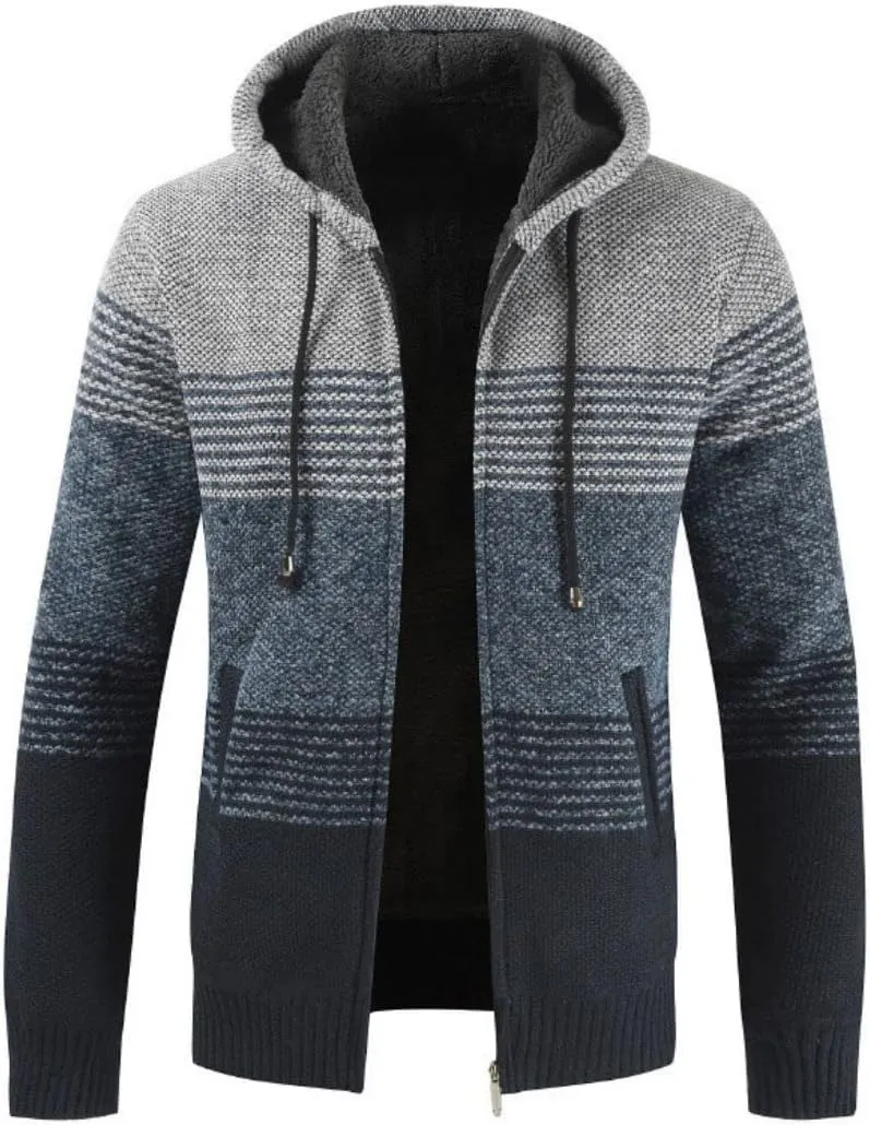 Kinkia Men's Zip Up Hoodies Casual Long Sleeve Full Zipper Sherpa Fleece Lined Knit Cardigan Sweater Jacket with Pockets