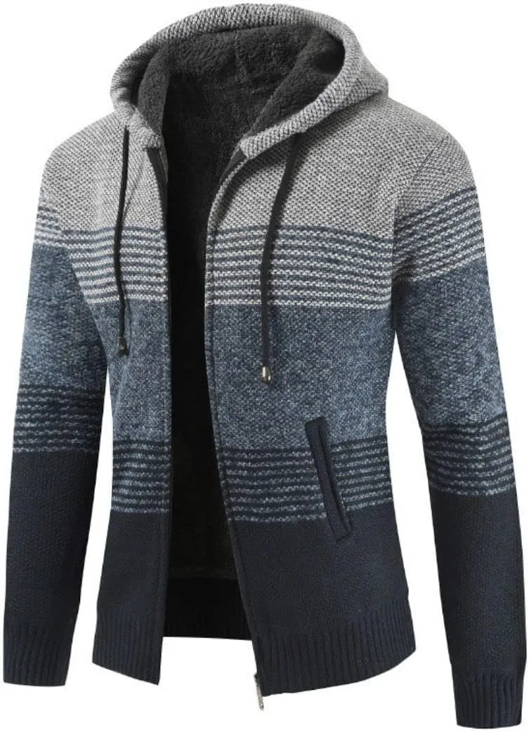 Kinkia Men's Zip Up Hoodies Casual Long Sleeve Full Zipper Sherpa Fleece Lined Knit Cardigan Sweater Jacket with Pockets