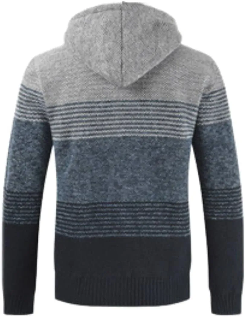 Kinkia Men's Zip Up Hoodies Casual Long Sleeve Full Zipper Sherpa Fleece Lined Knit Cardigan Sweater Jacket with Pockets