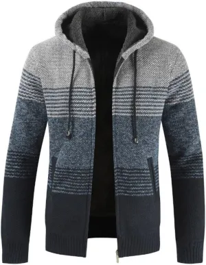 Kinkia Men's Zip Up Hoodies Casual Long Sleeve Full Zipper Sherpa Fleece Lined Knit Cardigan Sweater Jacket with Pockets