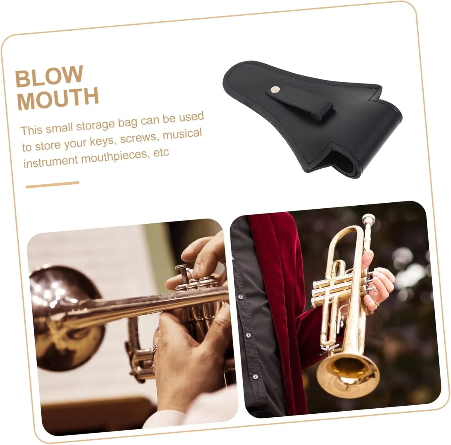 Kisangel 1 PC Portable Cowhide Storage Bag for Musical Instrument Mouthpieces Stylish Accessories Storage for Travel and Home Use Chic Black Design