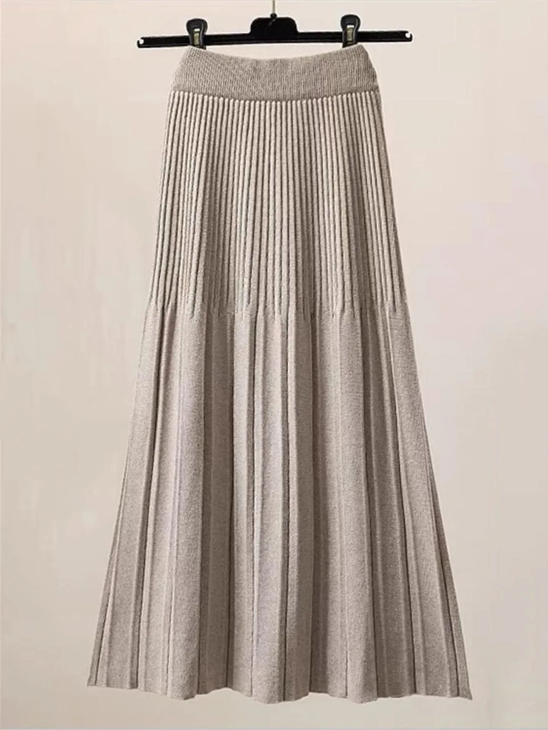 Knitted Pleated Skirt for Women Autumn Winter Thick Warm Casual All-Match A Line High Waist Midi Long Skirt