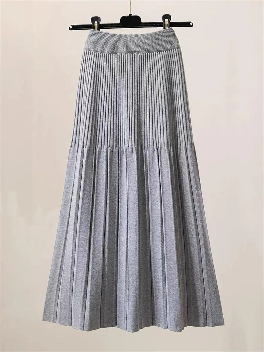 Knitted Pleated Skirt for Women Autumn Winter Thick Warm Casual All-Match A Line High Waist Midi Long Skirt