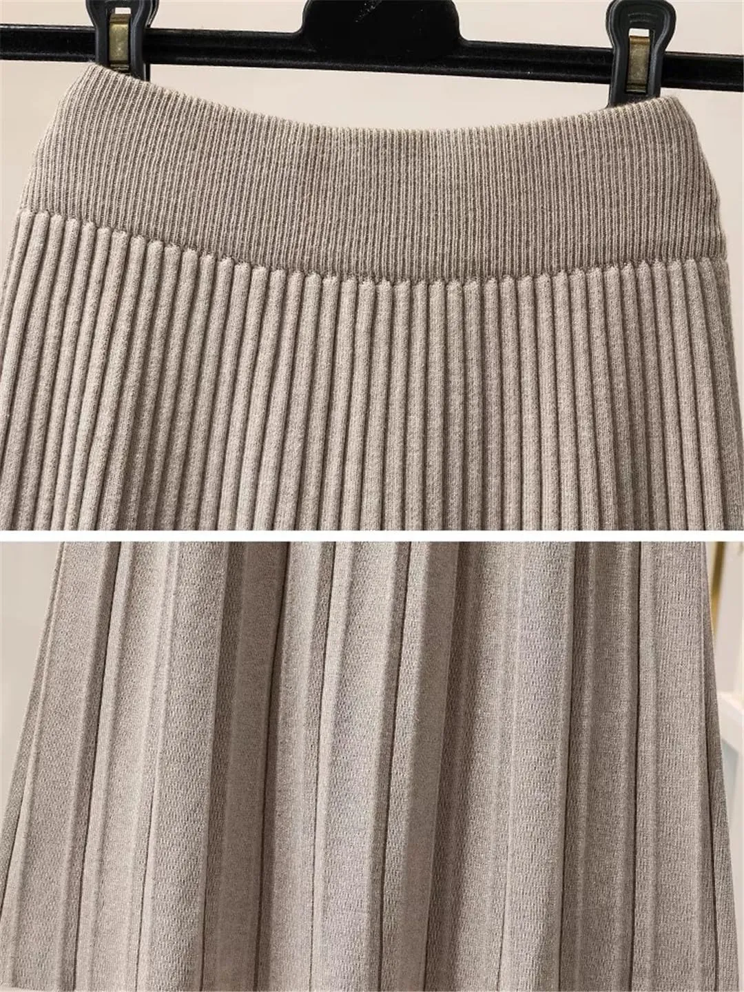 Knitted Pleated Skirt for Women Autumn Winter Thick Warm Casual All-Match A Line High Waist Midi Long Skirt