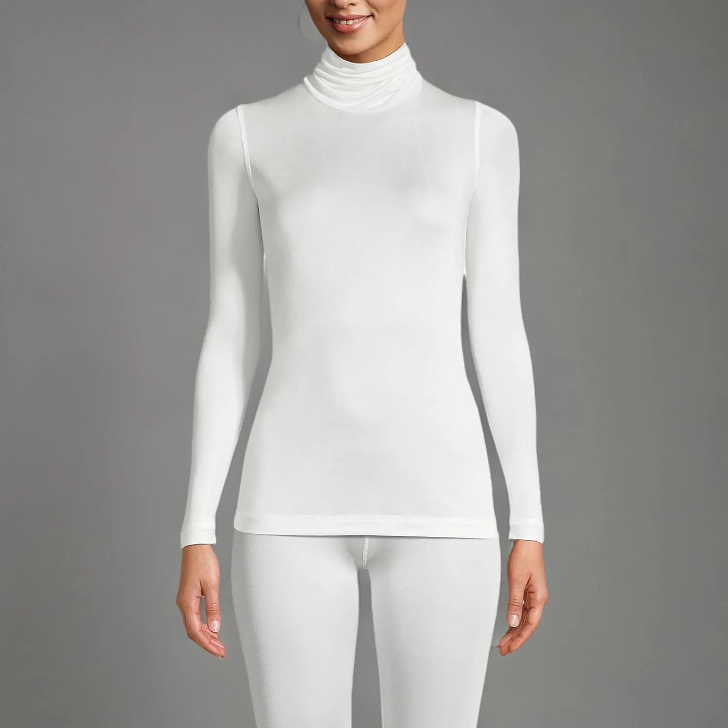 Lands' End Women's Silk Interlock Turtleneck Long Underwear Top