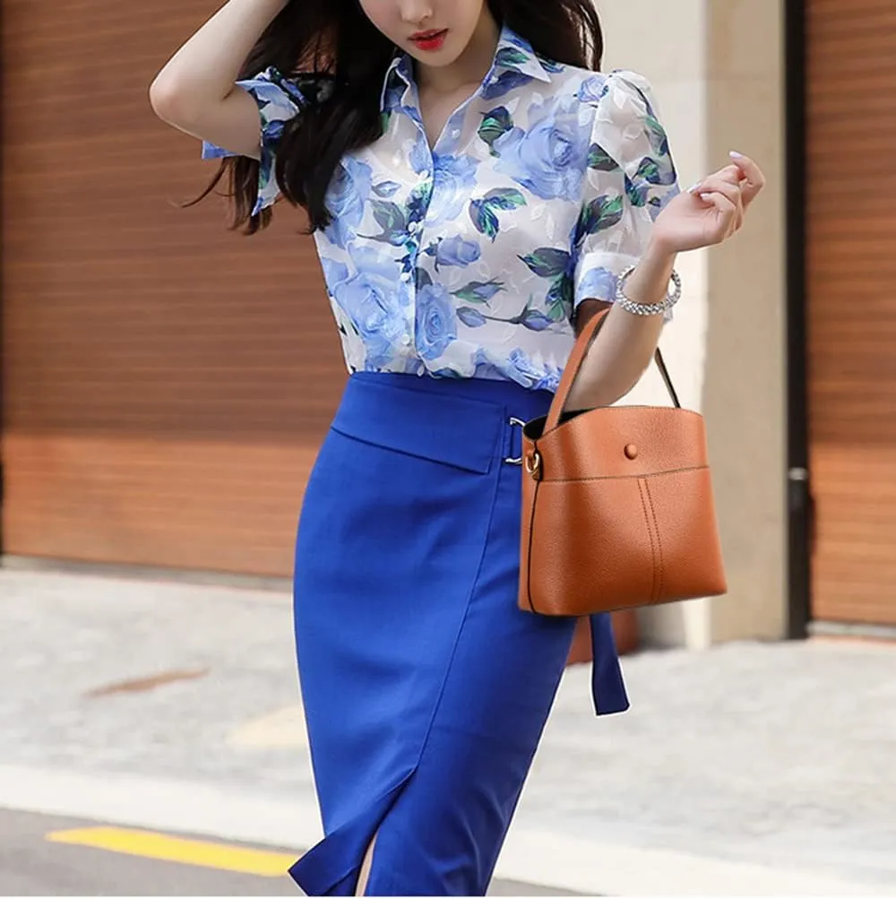 Large Leather Satchel Crossbody Bag for Women - Fashionable Blue Tote Handbag