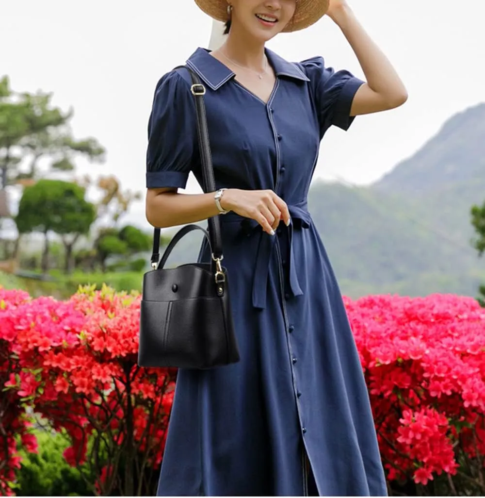 Large Leather Satchel Crossbody Bag for Women - Fashionable Blue Tote Handbag